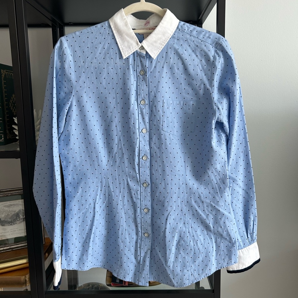 Brooks Brothers Blue and White Dotted Swiss Button Down Shirt